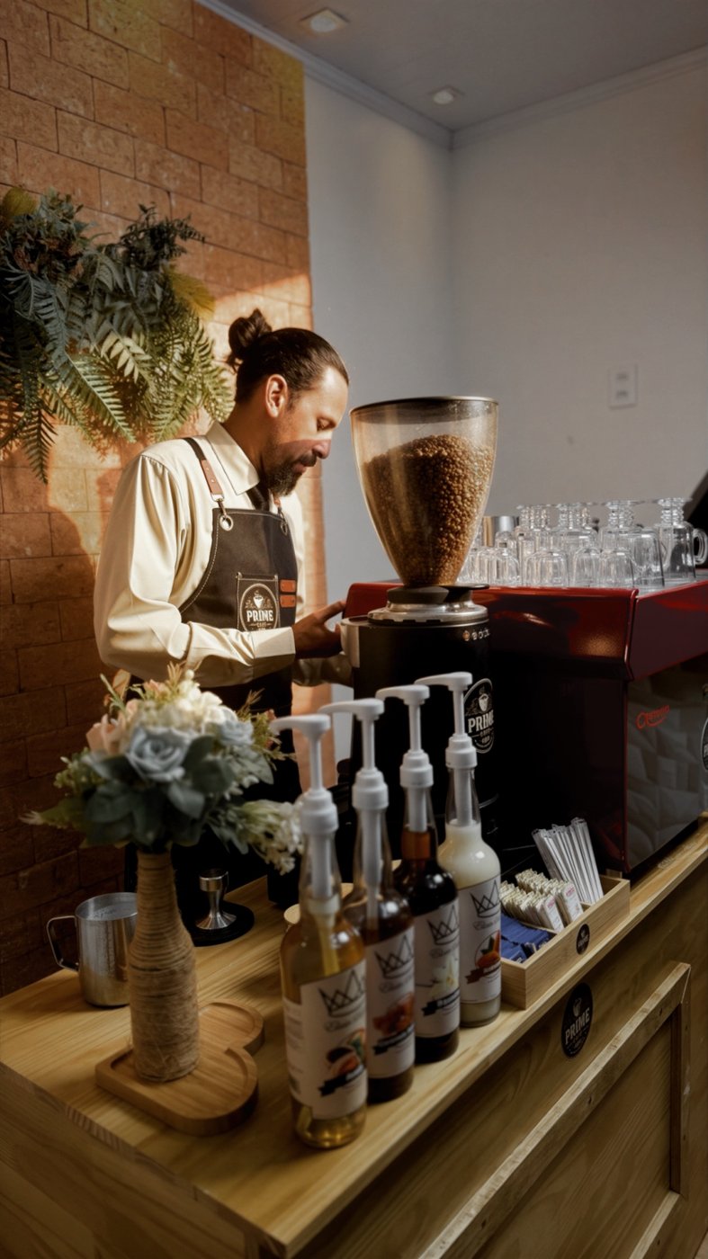 Barista Prime Café preparando café no evento