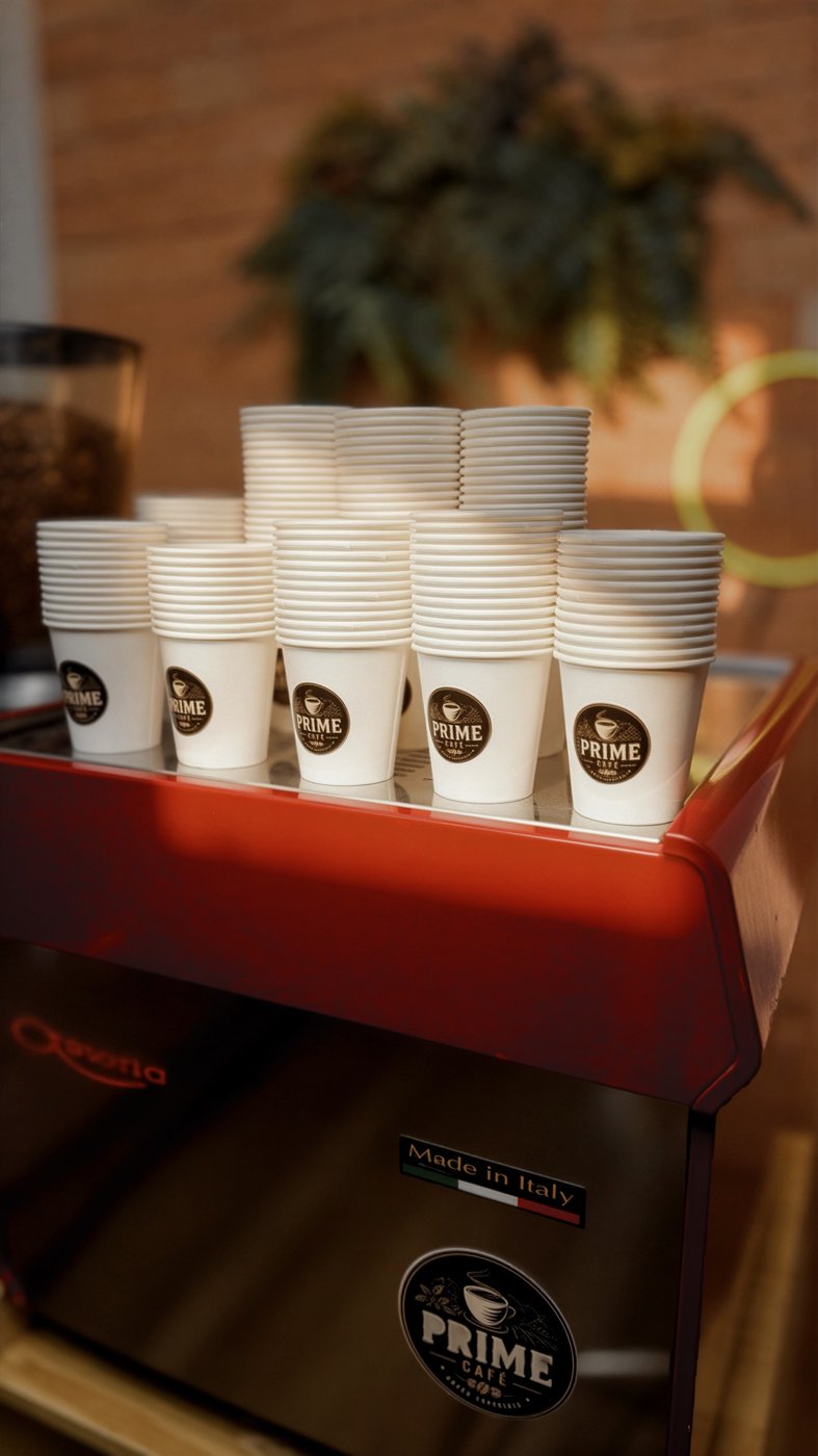 Copos personalizados Prime Café na máquina